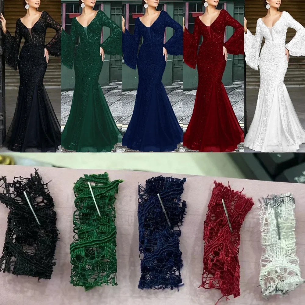 Women Long Dress White Dresses Sexy Flare Sleeve Lace Embroidery Elegant Maxi High Waist Night Vestidos Gown Party Evening - Image 4