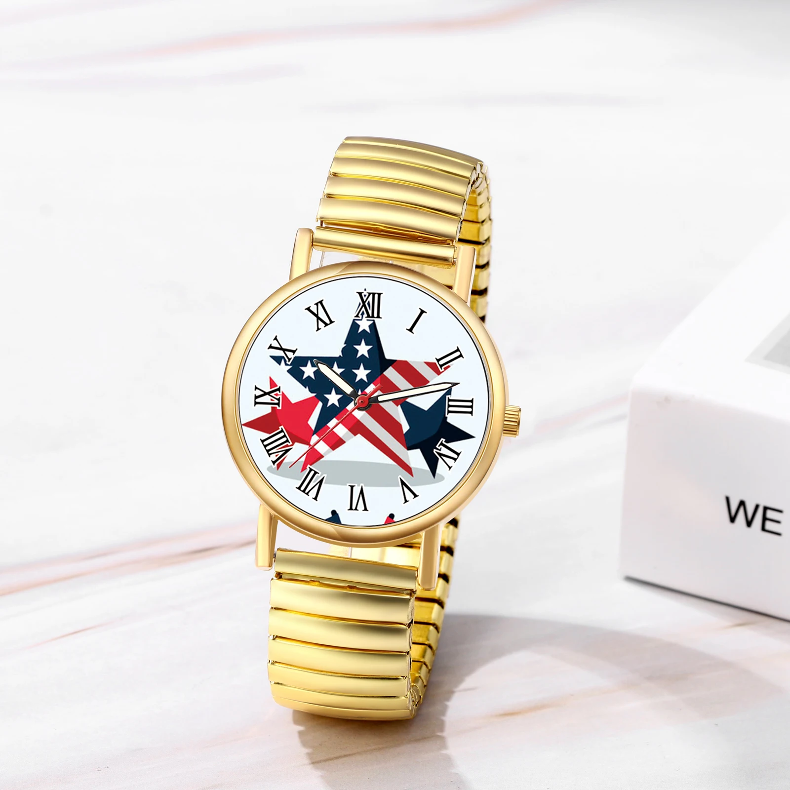 LANCARDO American Independence Day Quartz Watch Elastic Retractable Band Unisex Student Watch Four Seasons Universal Anniversary