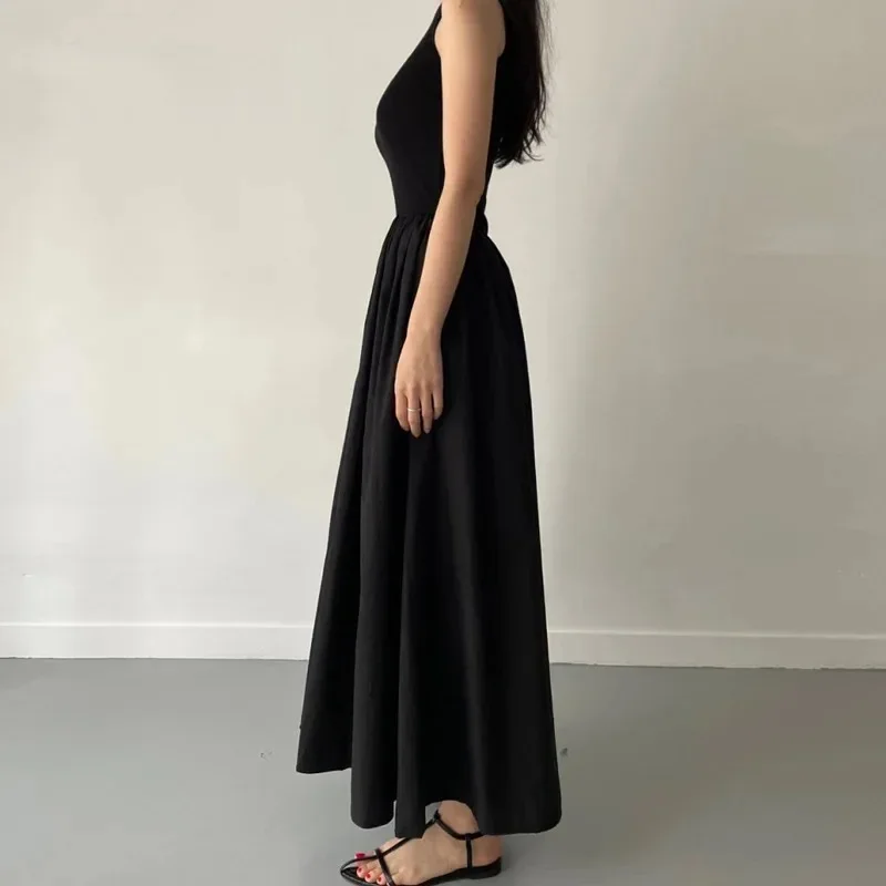 New Summer Simple Elegant Black Long Dresses For Women Round Neck Sleeveless High Waist Temperament Female Fashion Style Dress - Image 5